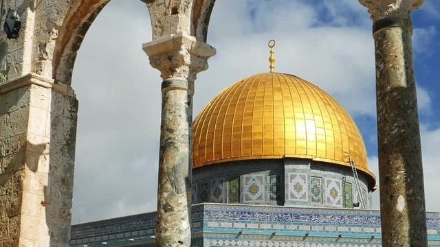 Dome of the Rock in Jerusalem over the Temple Mount. Golden Dome is the most known mosque and landmark in Jerusalem and sacred place for all muslims.