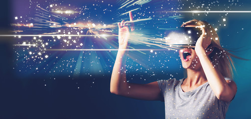 Digital Screen with young woman using a virtual reality headset