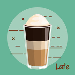 latte coffee with whipped cream glass cup vector illustration