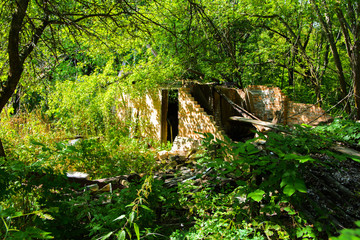 Destroyed houses in which people lived in a dead radioactive zone. Consequences of the Chernobyl...