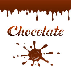Chocolate cartoon drops and blots. Vector illustration with  lettering .