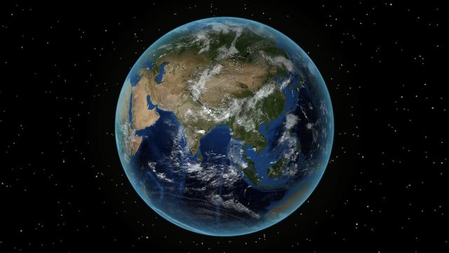 Iraq. 3D Earth in space - zoom in on Iraq outlined. Star sky background
