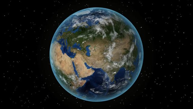 Ireland. 3D Earth in space - zoom in on Ireland outlined. Star sky background