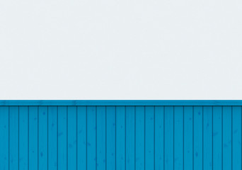 3d rendering. blue wood panels on white wall background