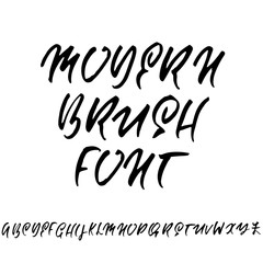 Hand drawn dry brush font. Modern brush lettering. Grunge style alphabet. Vector illustration.