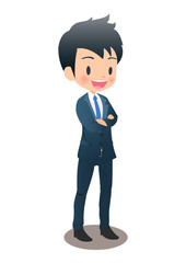 腕を組むスーツ姿の若い男性ビジネスマン