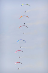 The Flying Dragons aerobatic group of paramotor flying in the Air Show Radom 2017.