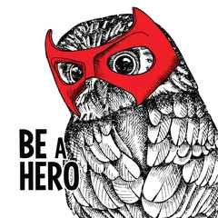 Fotobehang Portrait of a owl wearing the red mask of hero. Vector illustration. © Afishka