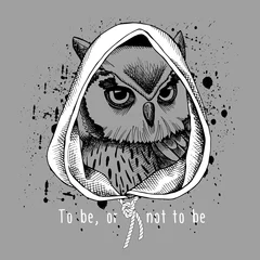  Owl portrait in a hood on gray background. Vector illustration. © Afishka
