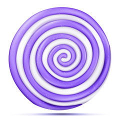 Lollipop Isolated Vector. Realistic Candy Round Purple Spiral Illustration. Classic Sugar Caramel