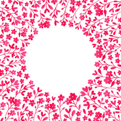 Fototapeta premium Floral round frame of pink flowers. Vector illustration.