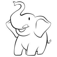 Elephant smiling cartoon character black and white