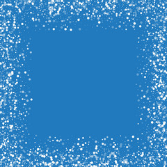 Obraz na płótnie Canvas Random falling white dots. Chaotic border with random falling white dots on blue background. Vector illustration.