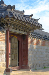 Details of traditional old Korean architecture at Gyeongbokgung Palace in Seoul