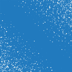 Random falling white dots. Abstract chaotic mess with random falling white dots on blue background. Vector illustration.