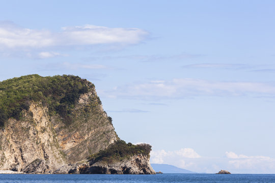 Europe, Montenegro, the Sveti Nikola island located opposite to the beach of Budva