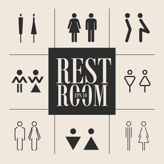 Concept and idea set of various icons toilet. Stroke vector logo, web graphics. Isolated background.