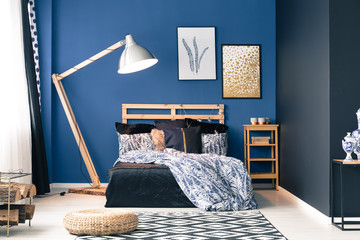 Dark blue master bedroom