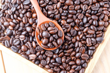 coffee beans on wooden background