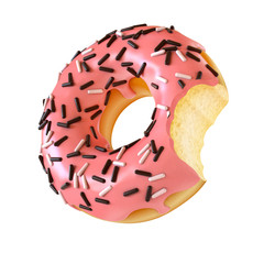 Glazed donut or doughnut with bite missing 3d rendering