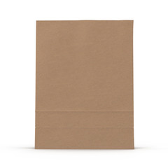 Brown paper bag on white. 3D illustration