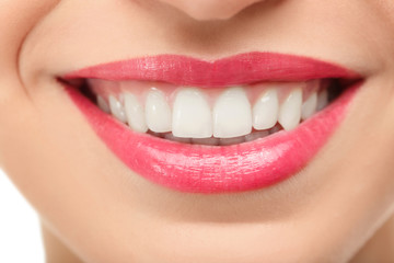 Fototapeta premium Beautiful young woman with healthy teeth, close up