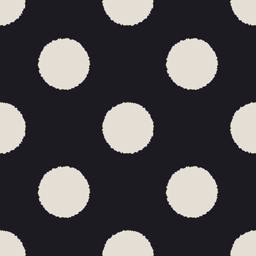 Stylish retro polka dots with rough edges seamless vector pattern. Decorative repeated background for print, textile, t-shirt, fabric, wallpaper, poster, home decor, packaging, wrapping, or web use.