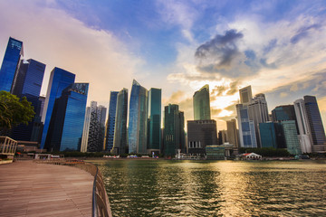 central business district building of Singapore city at sunset