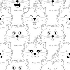 Cute cat with funny face seamless pattern. hand drawn style. Vector illustration isolated on white background.