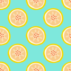 Fresh juicy sliced fruit, melon or lemon seamless pattern. Vector illustration or background texture for any design. Healthy and natural, modern style summer concept.