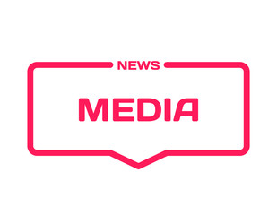 Media News template dialog bubble in flat style on white background. Basis with themed icon for various word of plot. Stamp for quotes to cards, banners, labels, notes, blog article. Vector