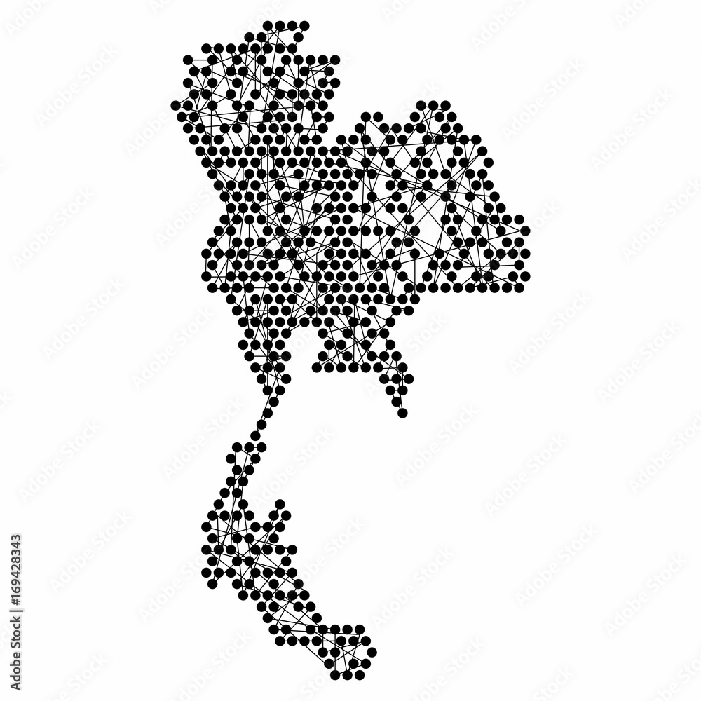 Aufkleber Thailand Map of circle shape with lines network on white background. Vector illustration dotted style.