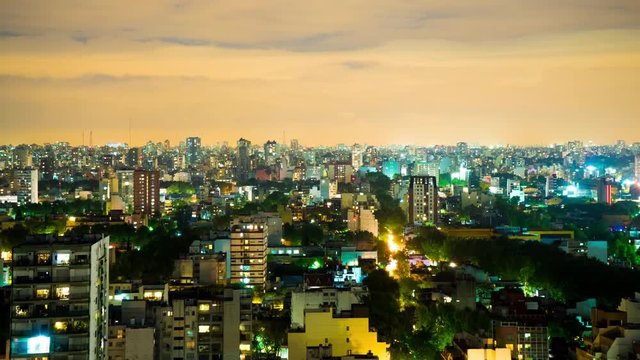 Time-lapse view of the skyline of the city at night on September 7, 2016 in Buenos Aires, Argentina.
