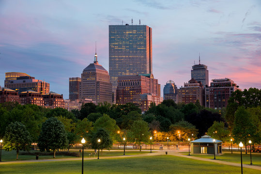 Boston Back Bay Skyline at Sunset from the Boston Common Hill