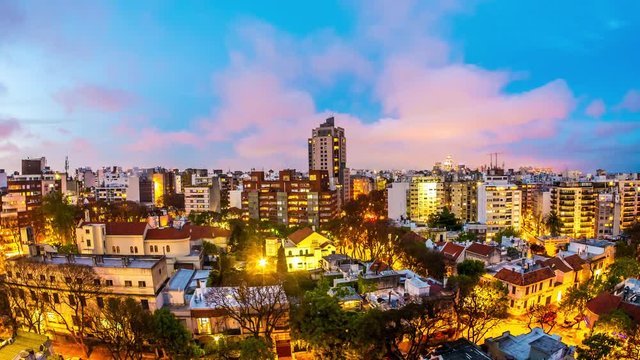 Time-lapse view of clouds moving over Montevideo in Uruguay at night.
