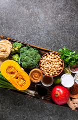 Food ingredients of Asian cuisine On a bamboo tray