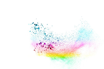 abstract multicolored powder splatted on white background,Freeze motion of color powder exploding