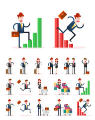 Set of Flat Businessman and Businesswoman White Background. Isolated Flat Vector Illustration