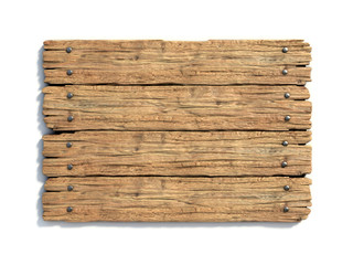 Wooden sign board isolated on white 3d rendering