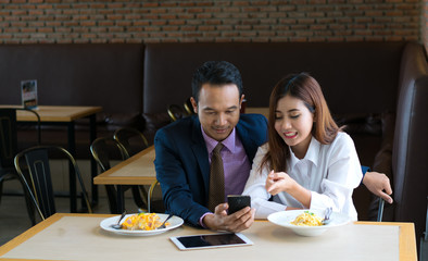 Lover in a restaurant,Business couple lovers eat together in a restaurant.