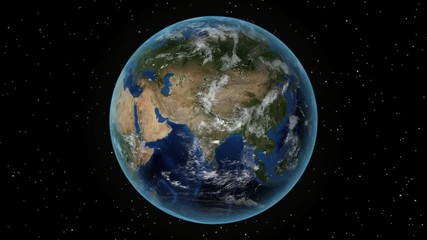 Lithuania. 3D Earth in space - zoom in on Lithuania outlined. Star sky background