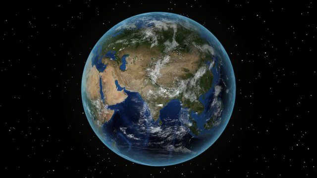 Lithuania. 3D Earth in space - zoom in on Lithuania outlined. Star sky background