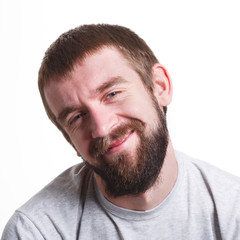 Fototapeta premium Facial expression, emotions, cheerful man smiling, close up