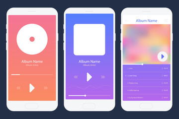 Mobile App Music Player Set. Different Variations