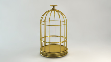 Cage gold on white background metal vintage style prison concept symbol of freedom