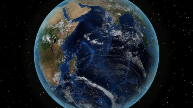 Madagascar. 3D Earth in space - zoom in on Madagascar outlined. Star sky background