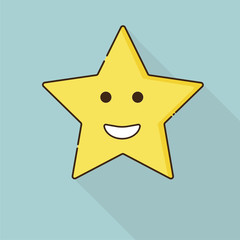 Star happy yellow, big smile, Vector illustration.