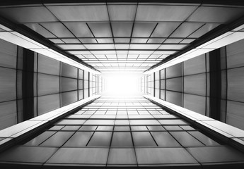 windows on high building from bottom view tunnel to the glory light.