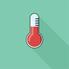 Modern icon thermometer, background green and flat style, urgency, long shadow