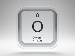 Oxygen symbol on modern glass and metal rounded square icon